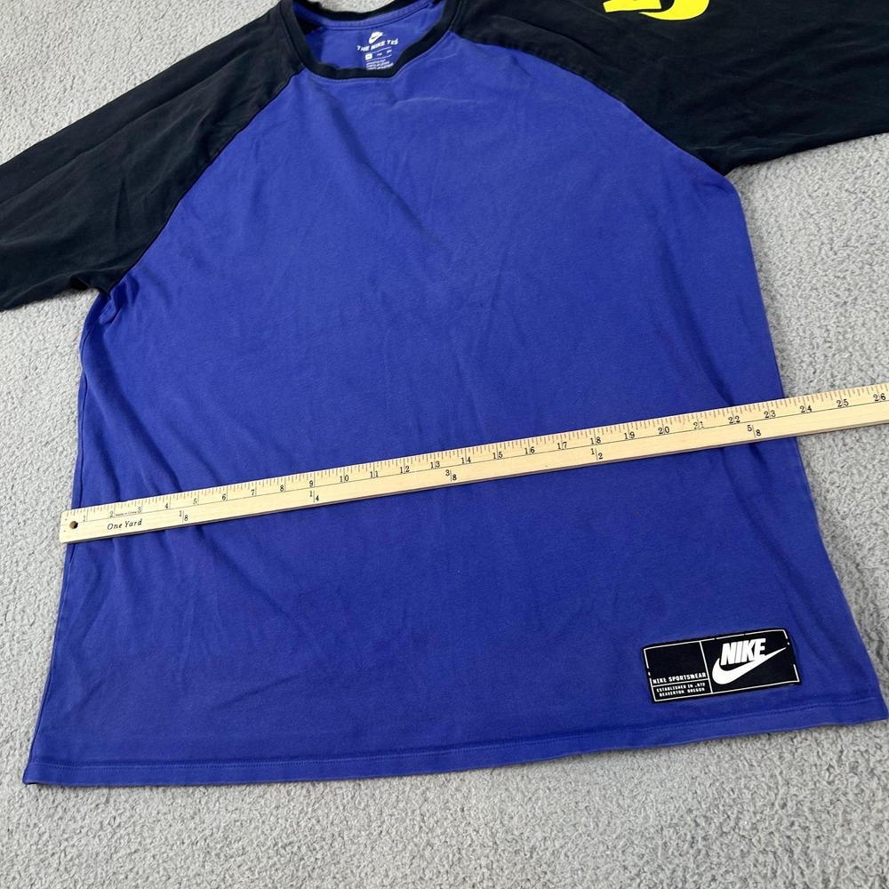 Nike Shirt Mens 2XL Blue Black 3/4 Sleeve Raglan Colorblock Swoosh Tee Logo - Picture 11 of 16
